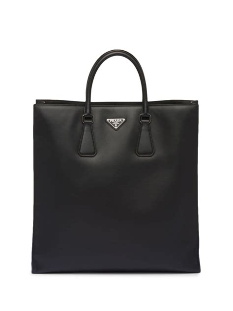 prada triangle logo leather tote|Prada nylon tote bag large.